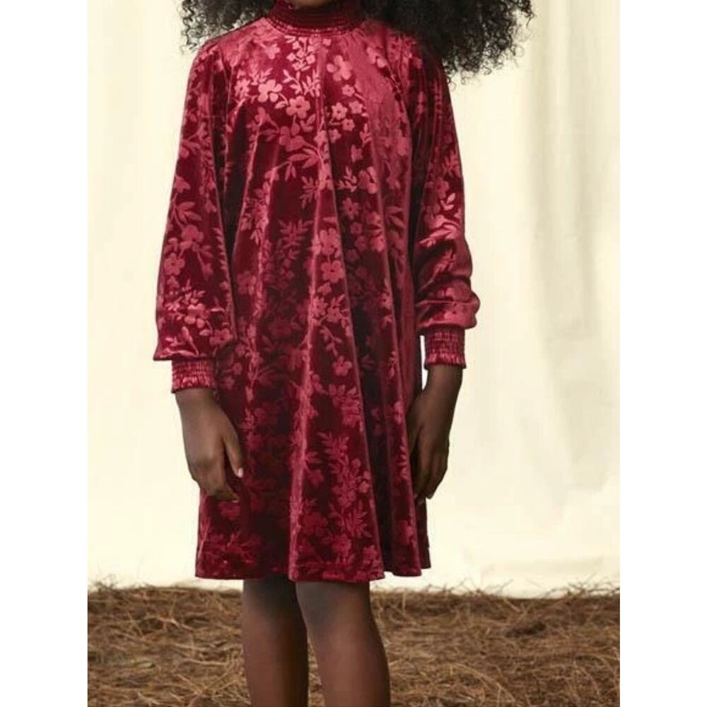 Matilda Jane Velvet Floral Shift Dress in Deep Red
